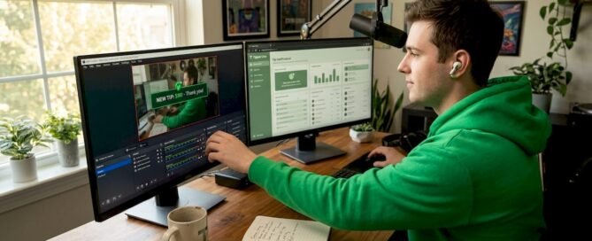 Creator configuring tip notifications in home studio