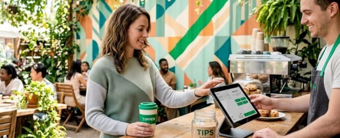 Customer interacts with digital tipping screen