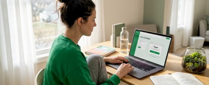 Creator setting up tipping widget on laptop