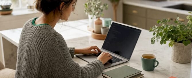 Business owner adding tipping option on laptop