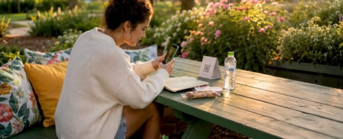Content creator collecting tips via QR code on balcony