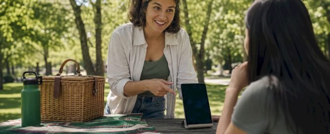 Small business owner demonstrating digital tipping