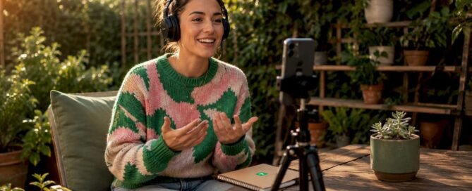 Content creator recording thank-you video