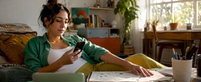 Female content creator using smartphone for instant tips