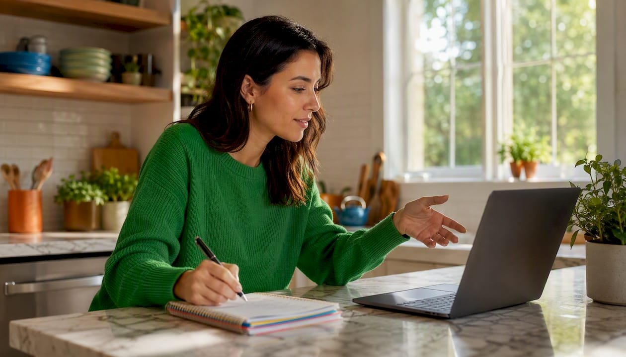 Content creator linking tip collection at home desk