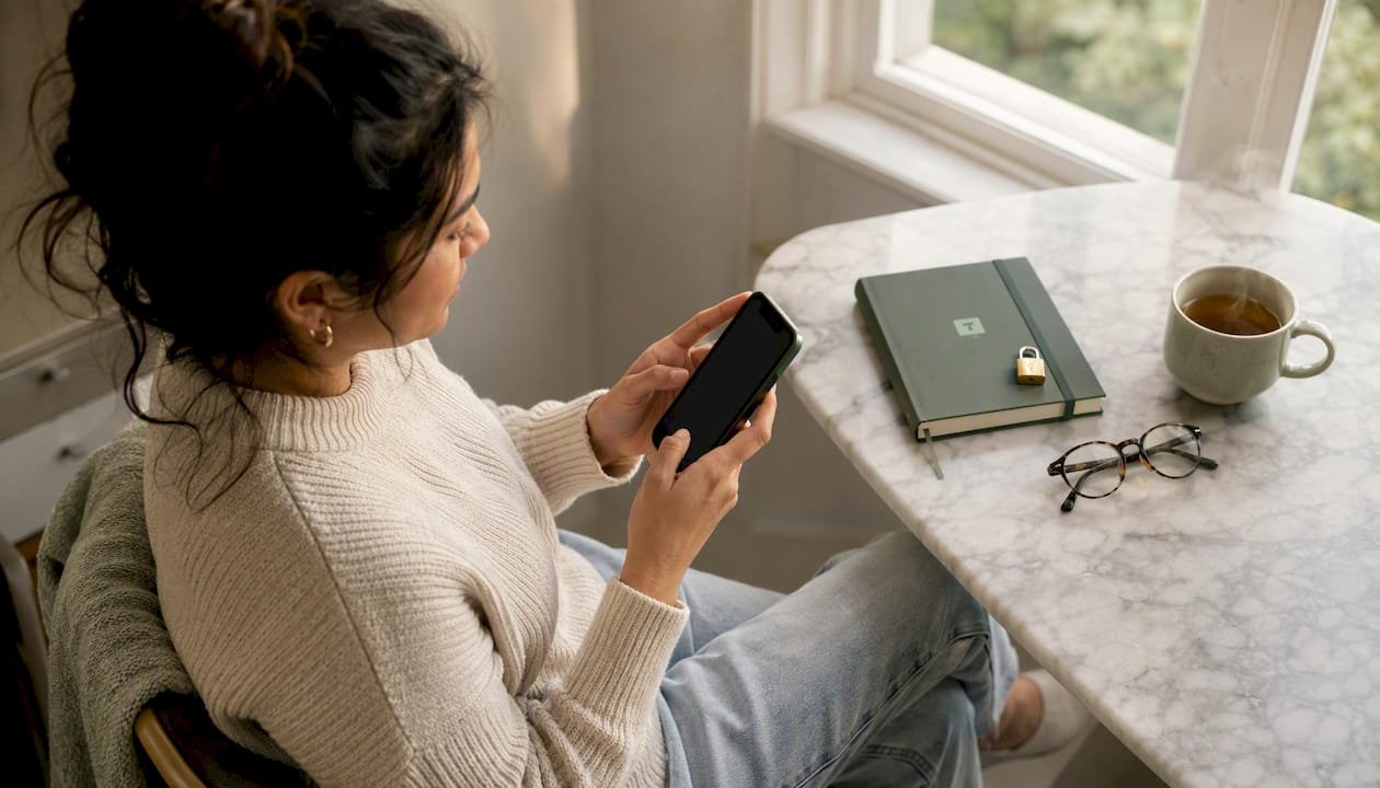 Hands holding smartphone with privacy emphasis