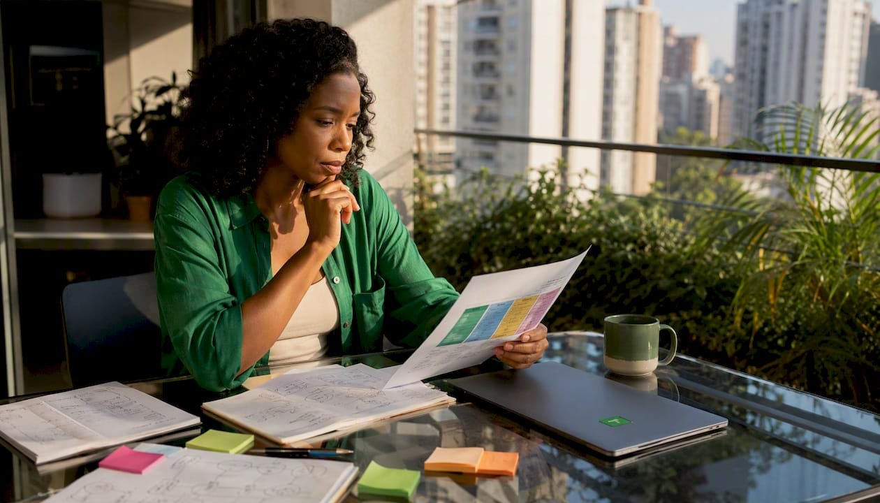 Woman planning influencer community at desk