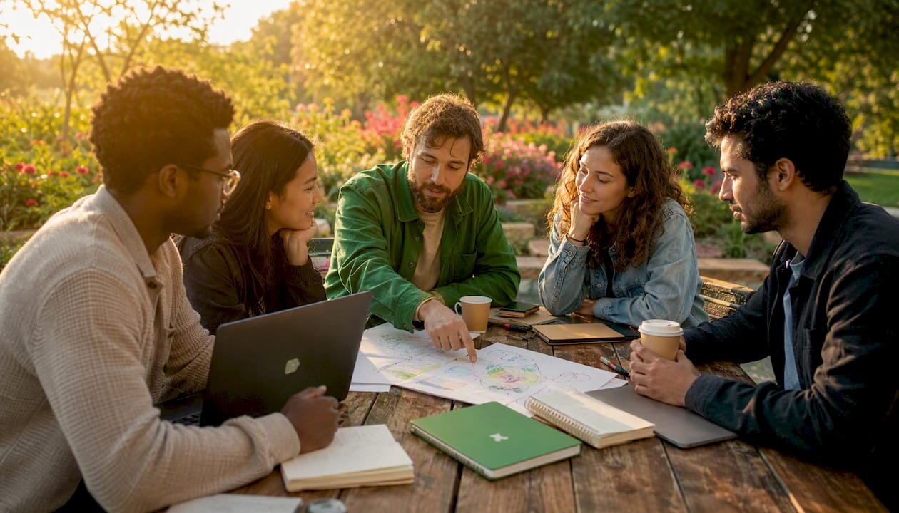 Small group discussing community onboarding