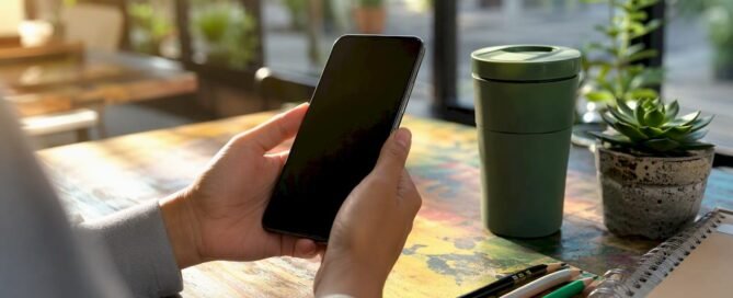 Hands setting up tip link on smartphone