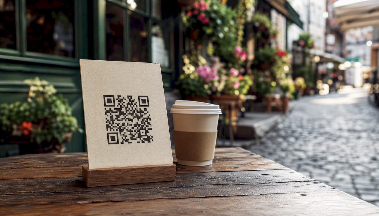 QR code tip card on coffee shop counter