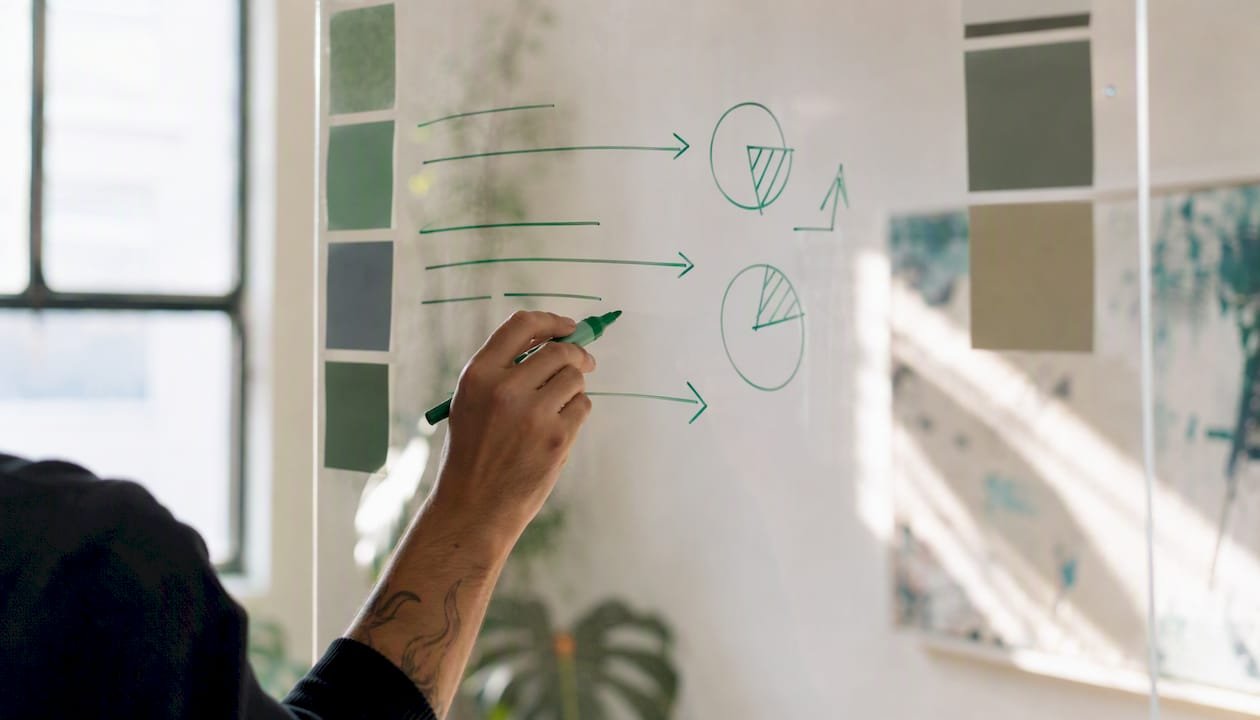 Hand writing tip metrics on glass board