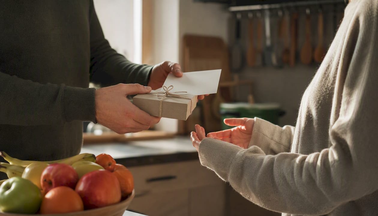 Hands exchanging small gift as appreciation token
