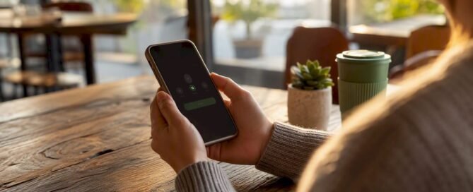 Hands holding smartphone confirming tip payment