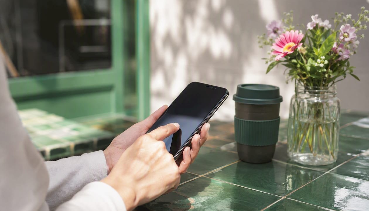 Hands tapping smartphone to share tip link