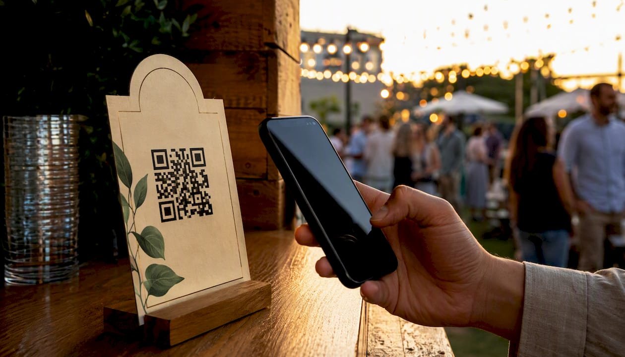 Hand scanning tip QR code at event