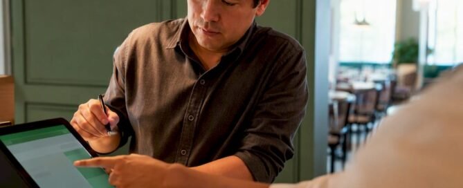 Restaurant manager reviewing a tip transaction