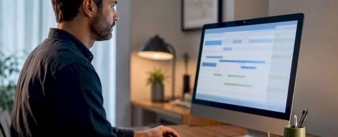 Person opening project file on desktop computer