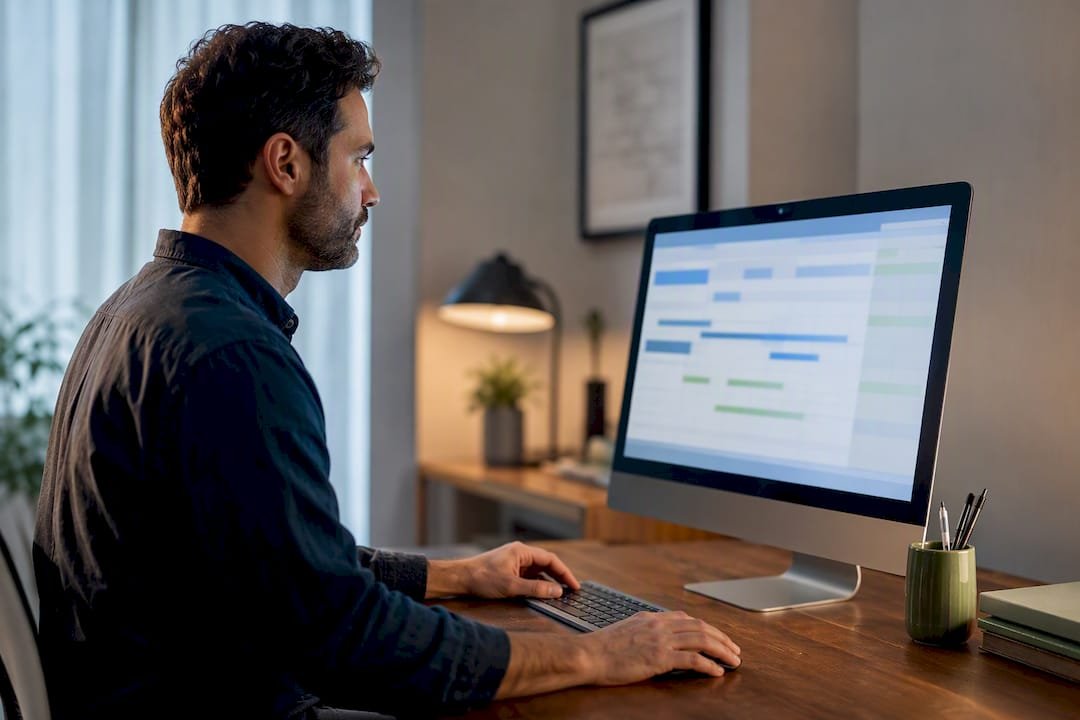 Person opening project file on desktop computer