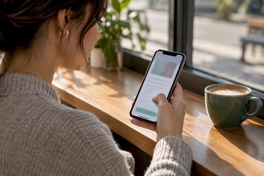 Creator previewing video description on phone
