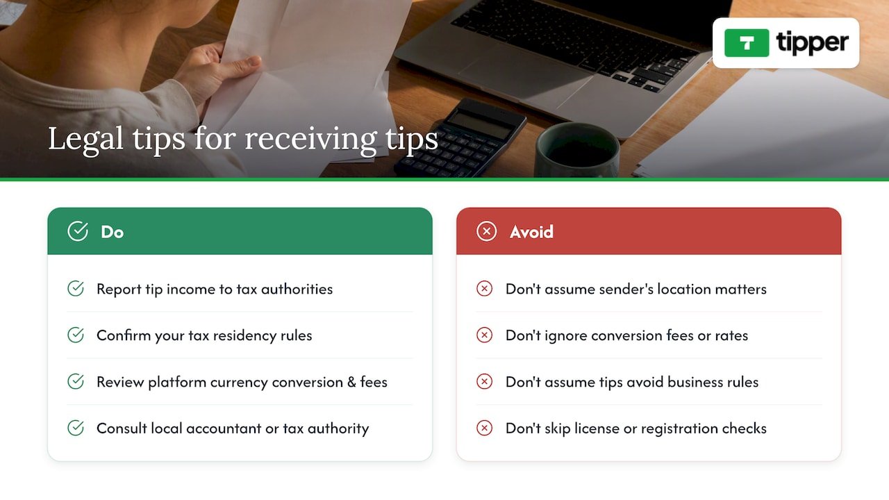 What legal considerations apply to receiving tips across different places? — overview diagram