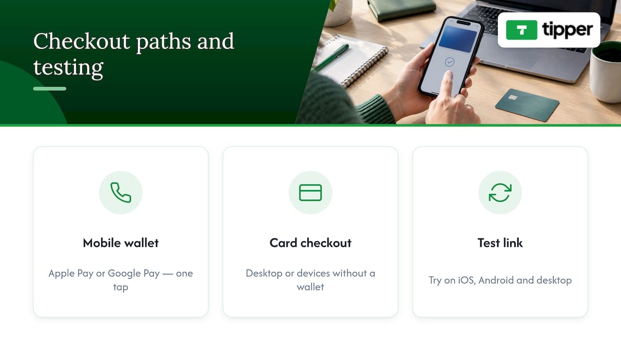 Tip payment methods across mobile and desktop