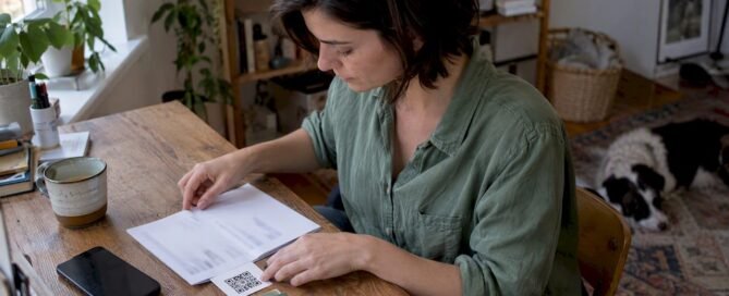Freelancer preparing an invoice with a tip QR code